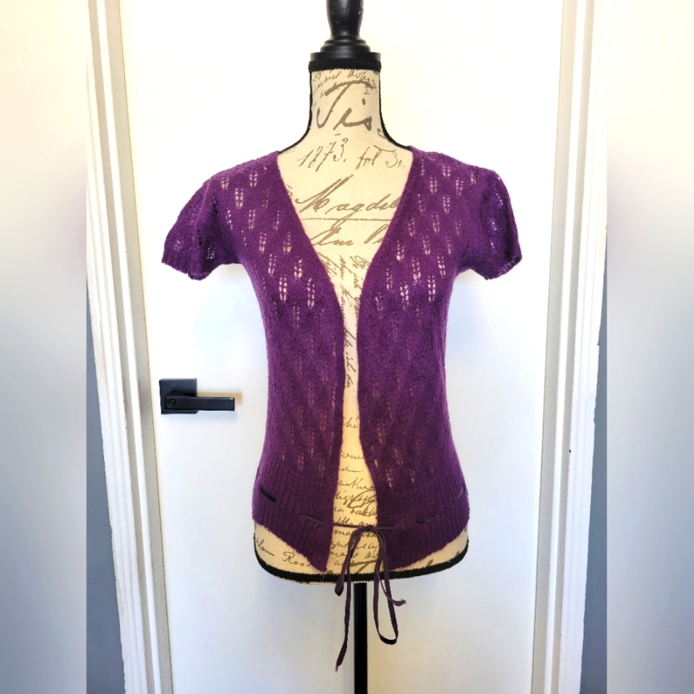 Y2K Gaudi' Short Sleeve Wool Cardigan Sweater‎ XS